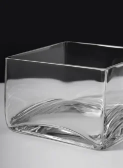 6in Long Low Cube Glass Bowl Vase