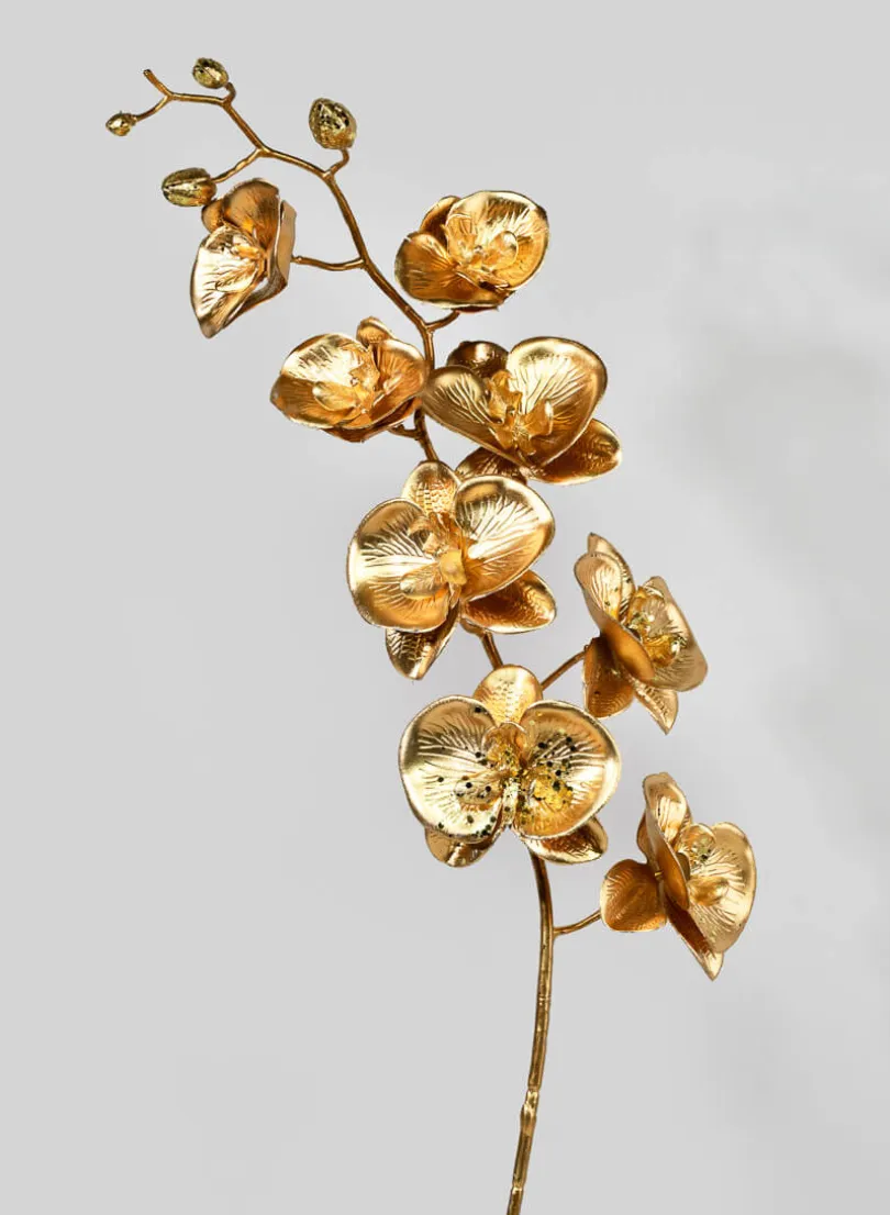 44in Long Metallic Gold Phalaenopsis Orchid Stem, Case of 6