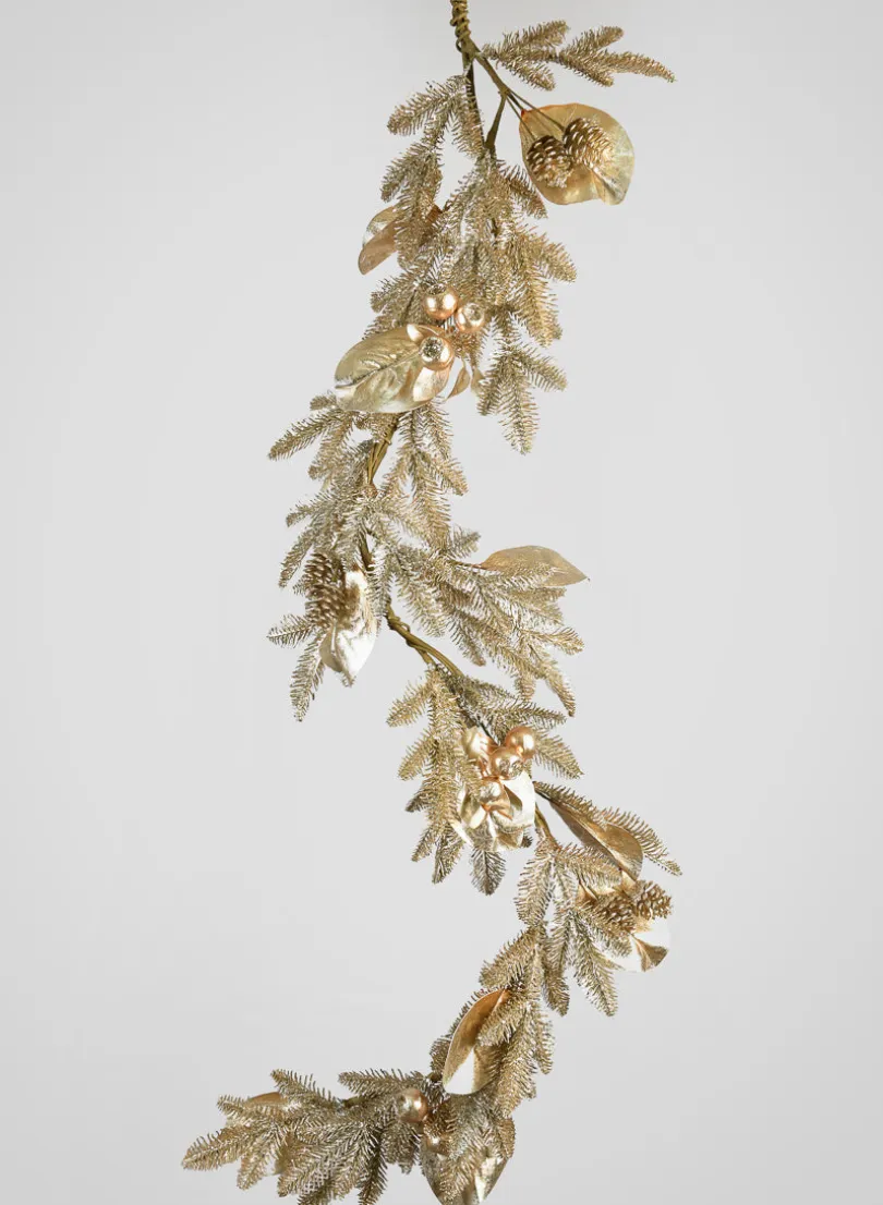 65in Long Metallic Magnolia Leaves and Berry Garland