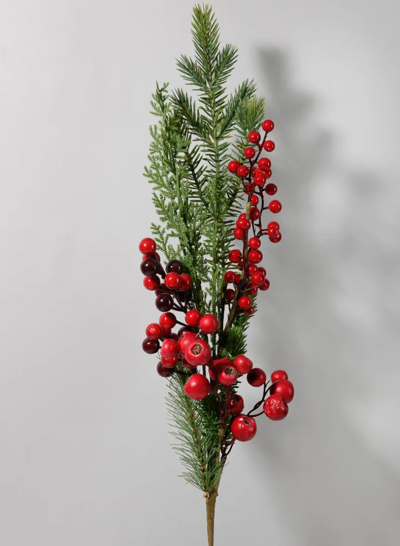 31.25in Long Mixed Pine & Red Berries Pick, Case of 12