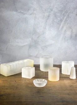 12.5in Long Moroccan Selenite Log For 4 Tea Lights