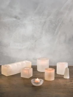 12.5in Long Moroccan Selenite Log For 4 Tea Lights
