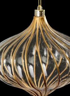 6in Long Plastic "Real Glass Look" Antique Clear Gold Onion Ornament