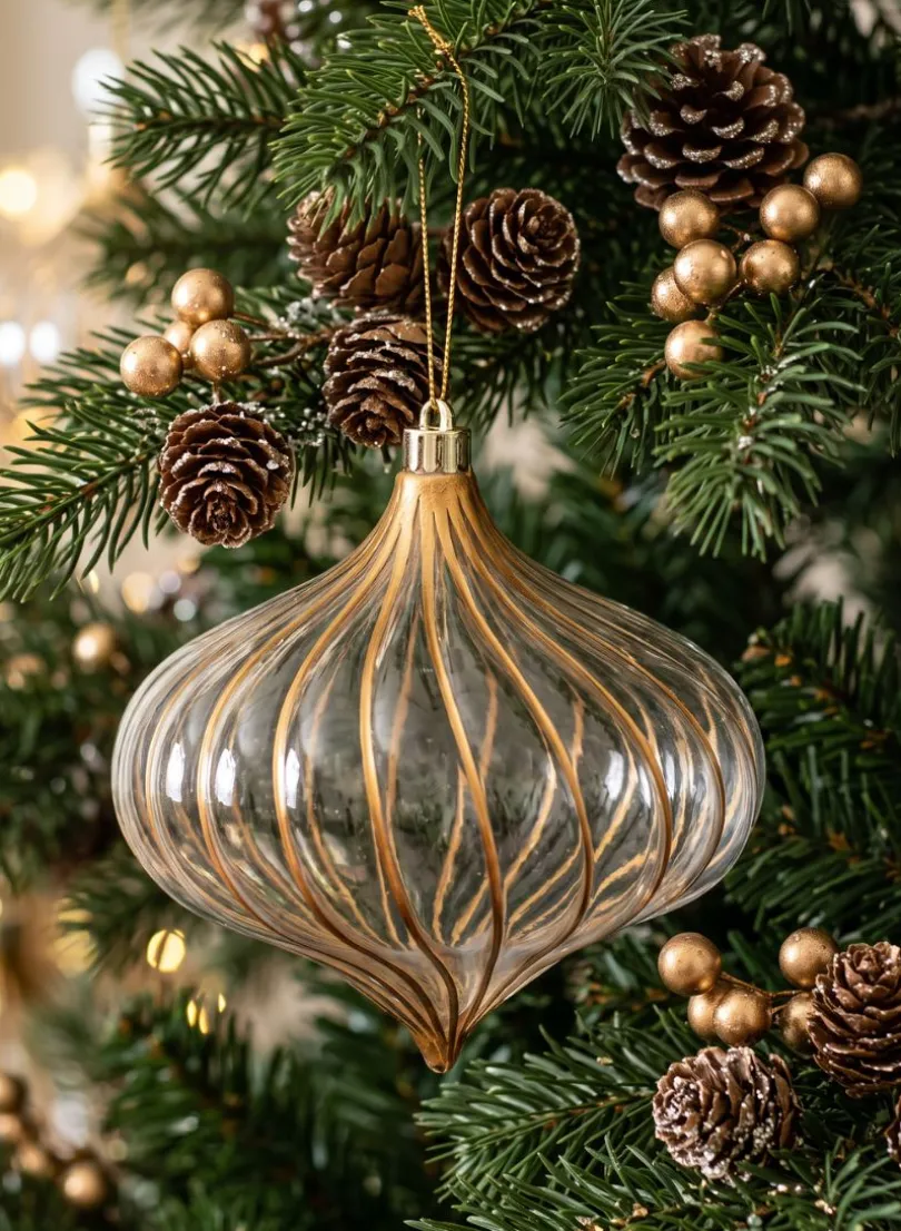 6in Long Plastic "Real Glass Look" Antique Clear Gold Onion Ornament