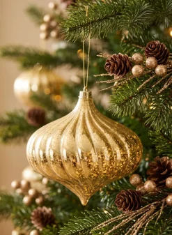 6in Long Plastic "Real Mercury Glass Look" Gold Onion Ornament