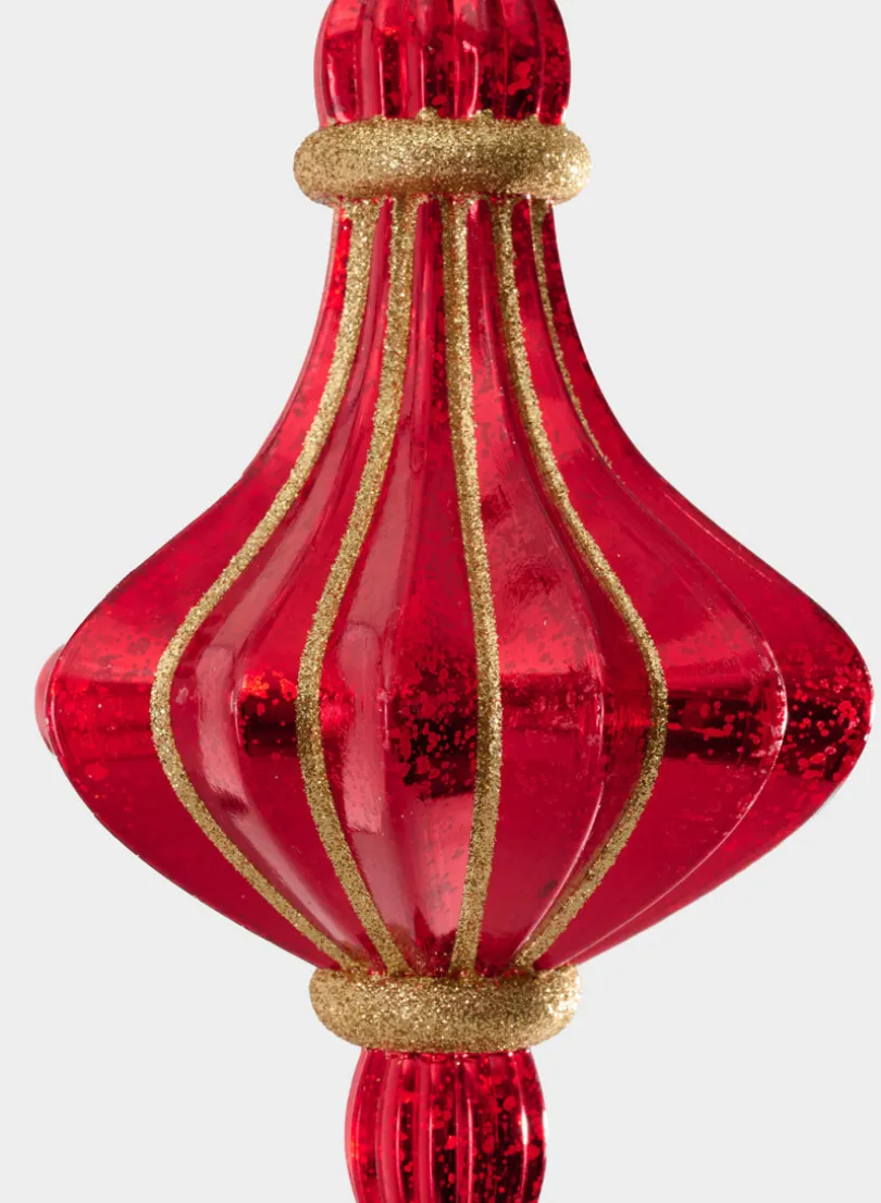 8.5in Long Plastic "Real Mercury Glass Look" Red Finial Ornament