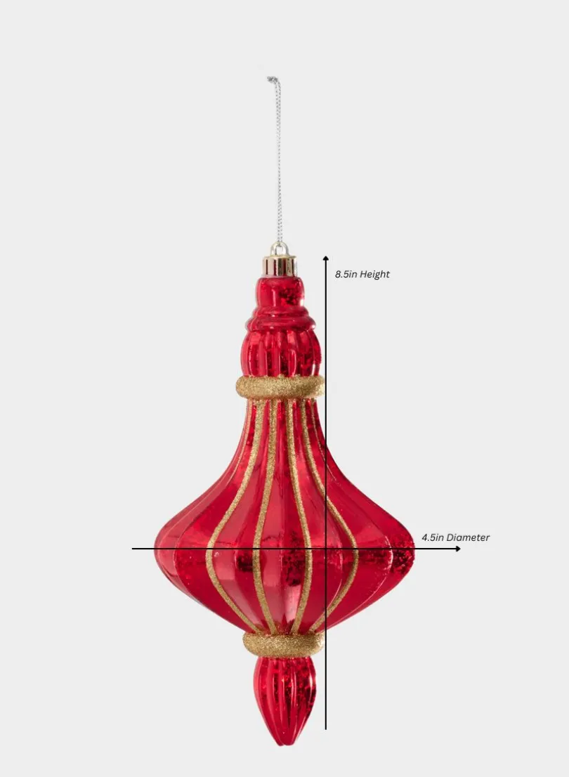 8.5in Long Plastic "Real Mercury Glass Look" Red Finial Ornament
