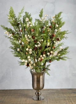 32in Long Real Touch Pine Pick With White Berries, Bundle of 6