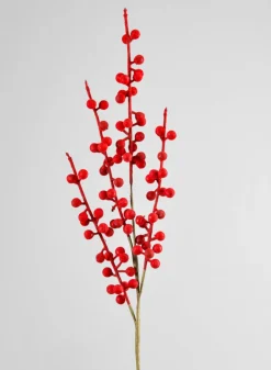 24in Long Red Flocked Berry Stem