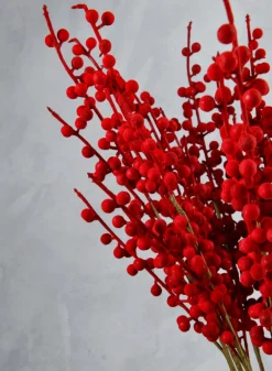 24in Long Red Flocked Berry Stem