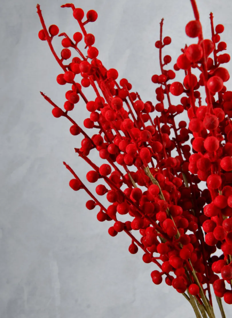 24in Long Red Flocked Berry Stem