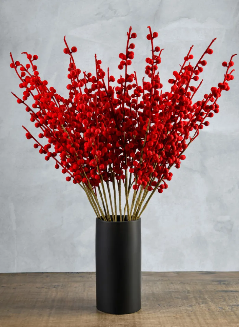 24in Long Red Flocked Berry Stem