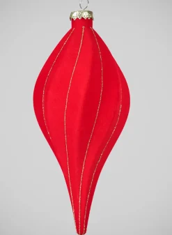 8in Long Red Flocked Gold Lined Finial Ornament