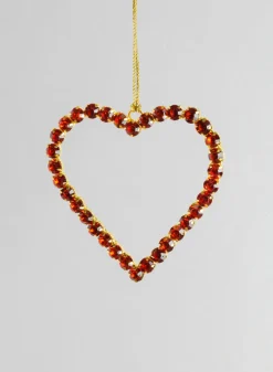 3.75in Long Red Glass Stone Hanging Heart
