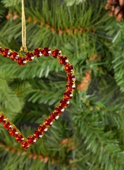 3.75in Long Red Glass Stone Hanging Heart