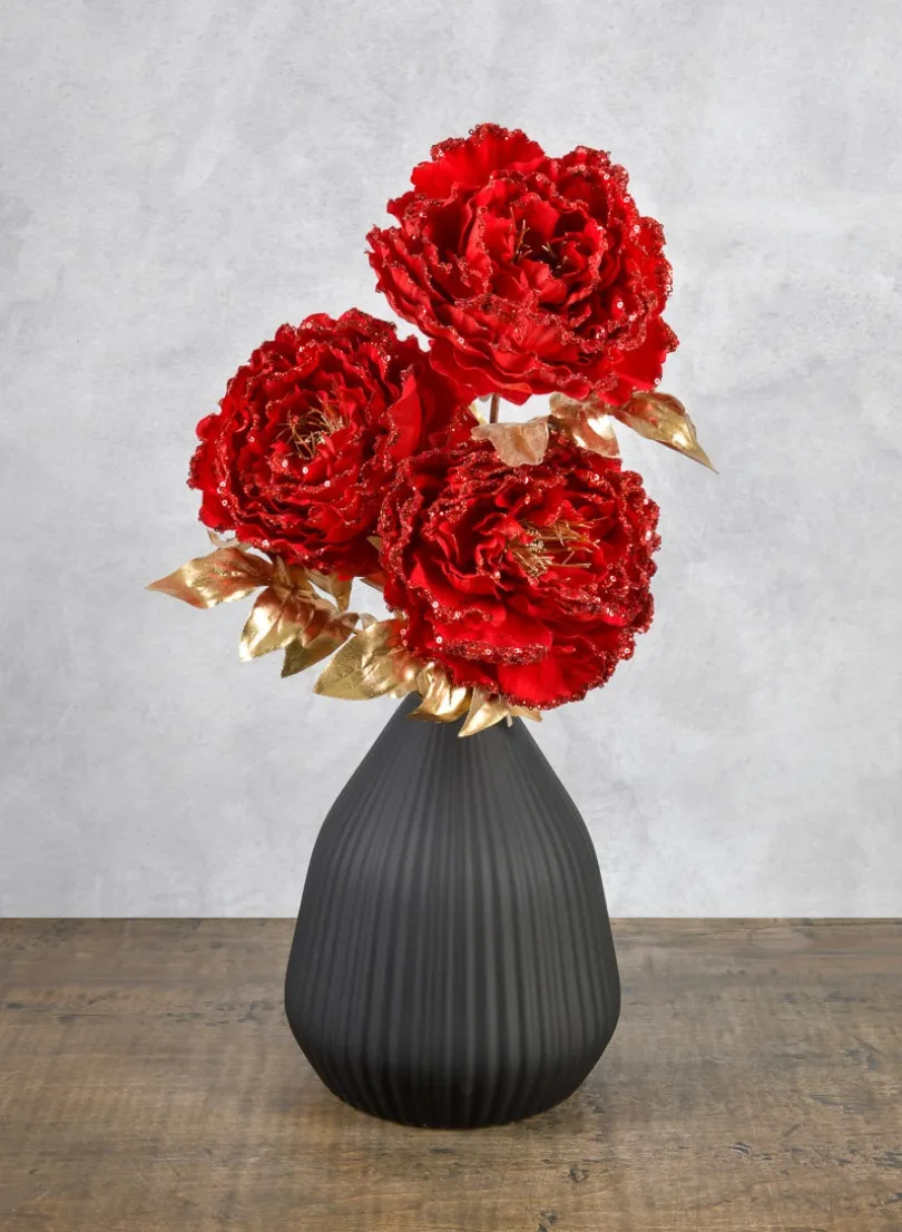 16in Long Red Peony Spray, Case of 12