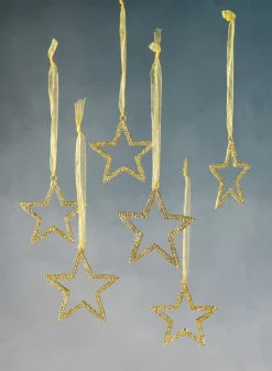 3.5in Long Rhinestone Star-Studded Metal Ornament, Set of 6