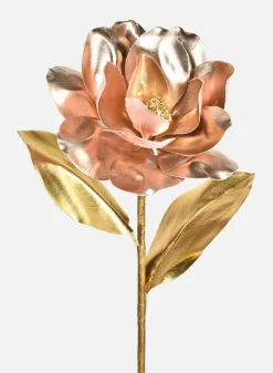 31in Long Rose Gold Magnolia With Gold Leaves, Case of 24