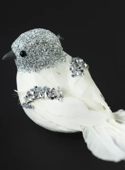 7in Long Silver Head White Feathered Bird, Set of 2
