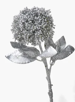 17in Long Silver Pom-Pom Flower