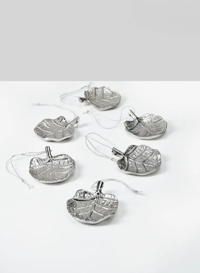 3in Long Tiny Silver Philodendron Leaf Metal Tray, Set of 6
