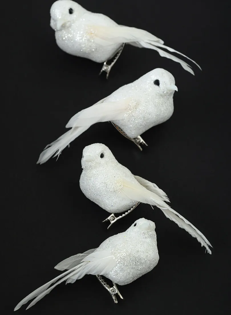4in Long White Glitter Mini Bird, Case of 12