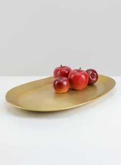 17in Long Wide Pooja Brass Look Aluminum Oval Tray