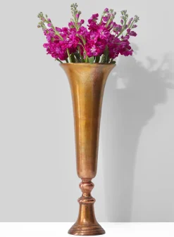 21 ½in Old Copper Aluminum Trumpet Vase