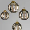 4in Round Al-Hambra Palm Leaf Silver Gold Glass Ornament, Set of 4