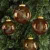 4in Round Almira Palm Amber Luster Glass Ornament, Set of 4
