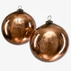 6in Round Antique Bronze Glass Ball Ornament, Set of 2
