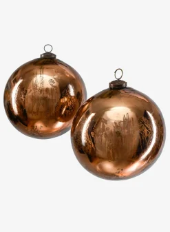 6in Round Antique Bronze Glass Ball Ornament, Set of 2