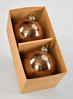 6in Round Antique Bronze Glass Ball Ornament, Set of 2