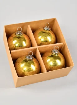 4in Round Antique Gold Glass Ornament Ball In Window Box