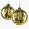 6in Round Antique Gold Glass Ornament Ball, Set of 2