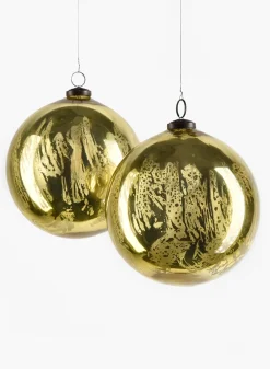 6in Round Antique Gold Glass Ornament Ball, Set of 2