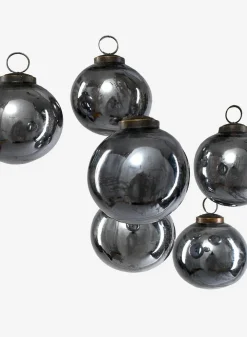 3in Round Antique Platinum Glass Ball Ornament in Window Box, Set of 6