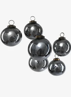 3in Round Antique Platinum Glass Ball Ornament in Window Box, Set of 6