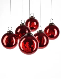 6in Round Antique Red Glass Ball Ornament