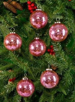 3in Round Antique Rose Glass Ball Ornament in Window Box
