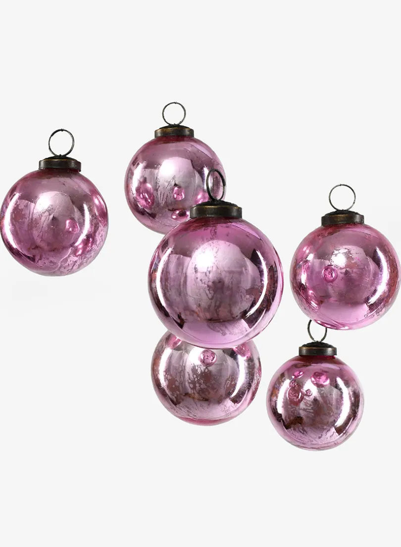 3in Round Antique Rose Glass Ball Ornament in Window Box