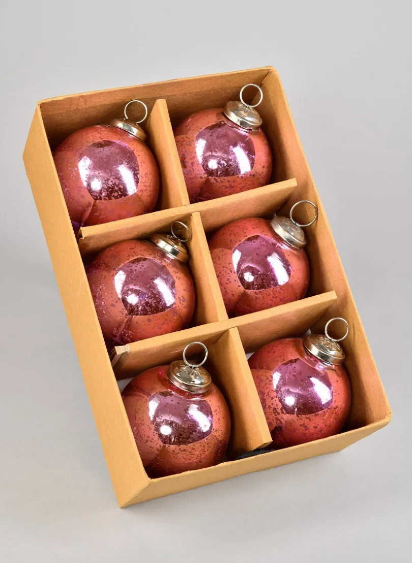 3in Round Antique Rose Glass Ball Ornament in Window Box