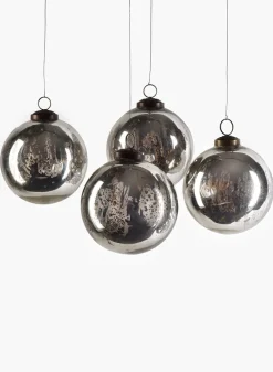 4in Round Antique Silver Glass Ornament Ball In Window Box