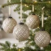 3in Round Beaded Gold Hobnail Glass Ornament, Set of 6