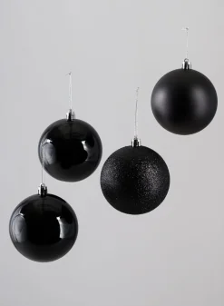 3in Round Black Shiny / Matte / Glitter Plastic Balls (80mm), Set of 16