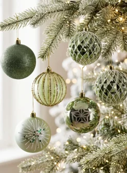 3in Round Celadon Green Luxe Plastic Ornament Collection, Set of 16