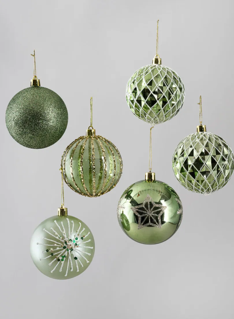3in Round Celadon Green Luxe Plastic Ornament Collection, Set of 16