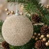5in Round Champagne Full Rhinestone Beaded Ornament Ball