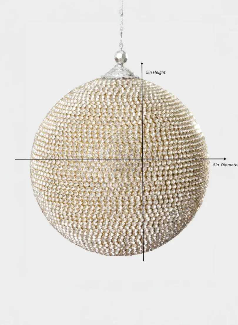5in Round Champagne Full Rhinestone Beaded Ornament Ball