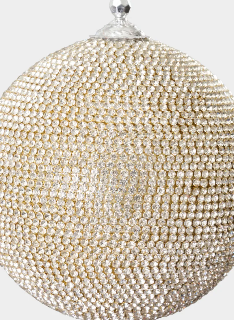 5in Round Champagne Full Rhinestone Beaded Ornament Ball